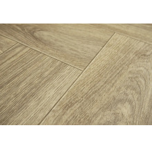 Nahaufnahme von hellen Laminatbodenplatten mit Holzstruktur.