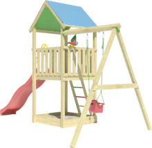 Spielturm mit Rutsche, Schaukel und Kletterleiter aus Holz
