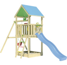 Spielturm aus Holz mit Rutsche, Leiter und Schaukel