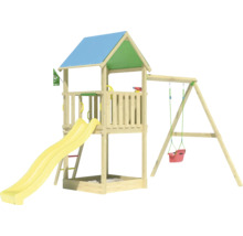 Spielturm mit Rutsche und Schaukel für den Garten