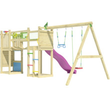 Spielturm aus Holz mit Rutsche und Schaukel für den Garten