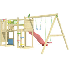 Holzspielplatz mit Rutsche und Schaukel