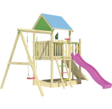 Spielturm mit Schaukel, Rutsche und Sandkasten aus Holz