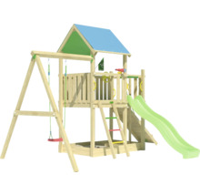 Spielplatz mit Schaukel, Rutsche, Kletterwand und Sandkasten
