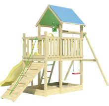 Spielturm mit Rutsche, Schaukel und Kletterwand für den Garten
