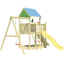 Spielturm mit Schaukel, Rutsche und Sandkasten aus Holz