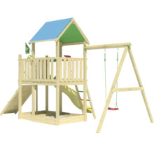 Spielplatz mit Turm, Rutsche und Schaukel aus Holz