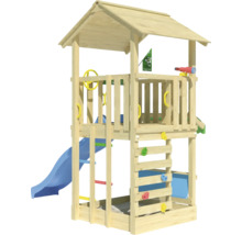 Spielturm aus Holz mit Rutsche und Kletterwand