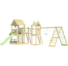 Spielplatz aus Holz mit Rutsche, Schaukel und Klettergerüst für den Außenbereich