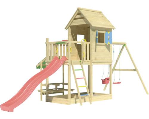 Spielturm mit Rutsche, Leiter und Schaukel für den Garten