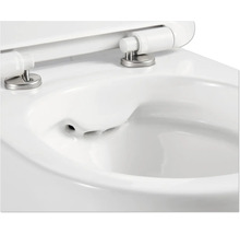 Detailansicht einer weißen Bidet-Toilette mit geöffnetem Deckel