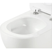 Wand-Tiefspül-WC aus Sanitärkeramik mit offenem Spülrand und WC-Sitz