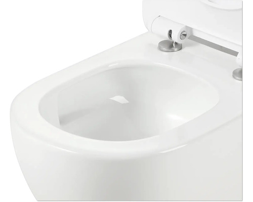 Wand-Tiefspül-WC aus Sanitärkeramik mit offenem Spülrand und WC-Sitz