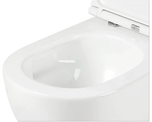 Nahaufnahme einer weißen Toilette mit Deckel