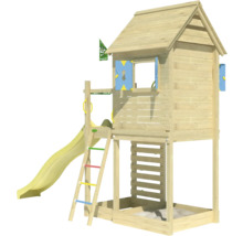Holzspielhaus mit Rutsche, Leiter und Sandkasten