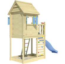 Holzspielhaus mit Rutsche, Kletterwand und Sandkasten für den Garten