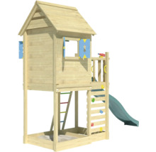 Spielhaus aus Holz mit Rutsche und Kletterwand für Kinder