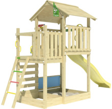 Spielturm aus Holz mit Rutsche und Sandkasten