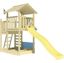 Spielturm aus Holz mit Rutsche und Sandkasten