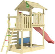Spielturm aus Holz mit Rutsche und Sandkasten