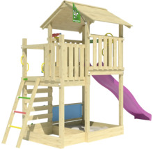 Holzspielturm mit Rutsche und Sandkasten für den Garten
