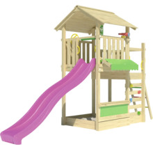 Spielturm aus Holz mit Rutsche und Sandkasten