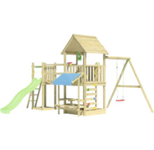 Spielplatz aus Holz mit Rutsche, Schaukel und Kletterwand für den Außenbereich
