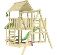 Spielturm mit Rutsche, Schaukel und Kletterwand für den Garten