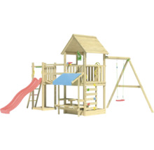 Holzspielplatz mit Rutsche, Schaukel und Kletterwand
