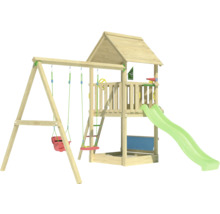 Spielturm mit Schaukel, Kletterleiter und Rutsche für den Garten
