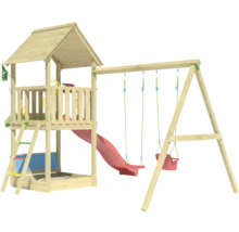 Spielturm mit Rutsche und Schaukel aus Holz