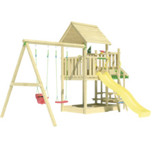 Holzspielturm mit Schaukel und Rutsche für den Außenbereich