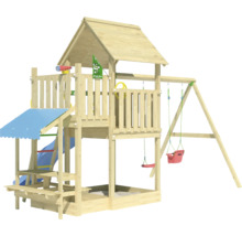 Spielplatz mit Turm, Rutsche und Schaukel aus Holz