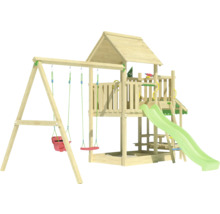 Spielturm mit Schaukel, Rutsche und Spielhaus aus Holz