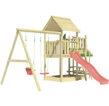 Spielturm aus Holz mit Schaukel und Rutsche für den Garten