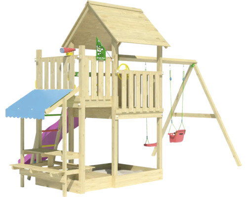 Spielplatz mit Turm, Rutsche und Schaukel