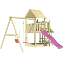 Spielturm aus Holz mit Rutsche und Schaukel für den Außenbereich