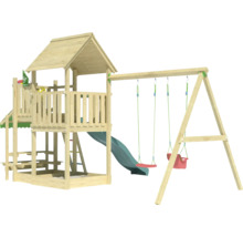 Spielturm mit Schaukel und Rutsche aus Holz