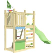 Holzspielturm mit Rutsche, Kletterwand und Leiter für den Garten