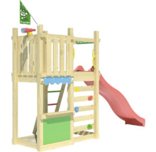 Spielplatz mit Rutsche, Kletterwand, Leiter und Fahne