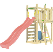 Spielturm aus Holz mit Rutsche, Leiter und Kletterstangen für den Garten