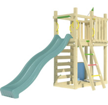 Holzspielturm mit Rutsche, Kletterwand und Leiter
