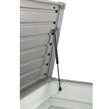 Detailansicht eines geöffneten Geräteschuppens mit Gasdruckfeder