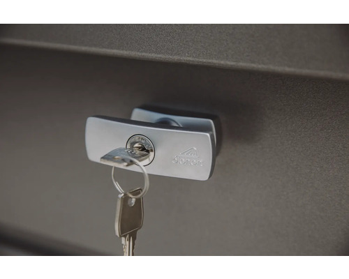 Detailaufnahme eines Bionart Türgriffs mit eingestecktem Schlüssel.