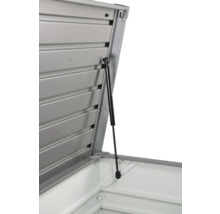 Detailansicht einer geöffneten, grauen Gerätebox mit Gasdruckfeder.