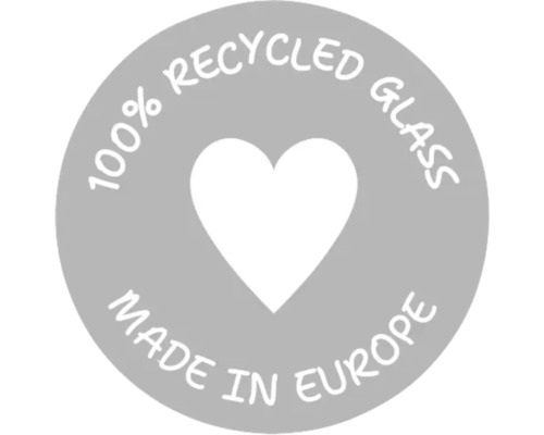 Siegel: 100 % recyceltes Glas, hergestellt in Europa