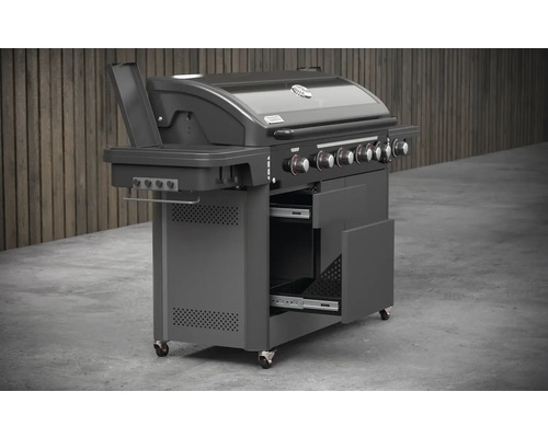 Gasgrill mit Bedienknöpfen und Stauraum