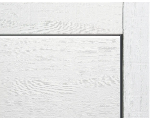 Detailansicht einer weißen Garagentoroberfläche mit Holzmaserung