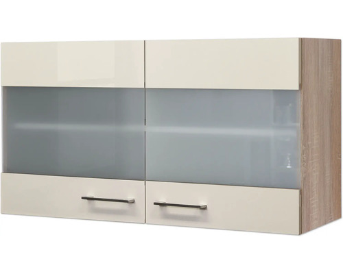 Hängeschrank mit zwei Türen, zwei Schubladen und Griffen