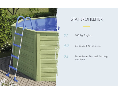 Stahlrohrleiter für Pool mit einer maximalen Traglast von 100 kg